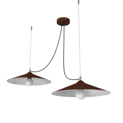 LUMICOM - COLOMBO Suspension, 2XE27, max 42W, métal, marron corten/ feuille argent, D.40cm