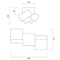 LUMICOM - CROSS Plafonnier, 2X GU10, max 33W, métal, rouge cowhide, 30x17cm