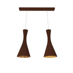 LUMICOM - JAQUELINE TRACK Suspension, 2x E27, max 42W, métal, marron corten/feuille argent, L.60cm x H.45cm