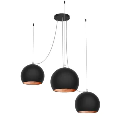 LUMICOM - JOE Suspension, 3X E27, max 42W, métal, noir mat/feuille cuivre, D.25cm