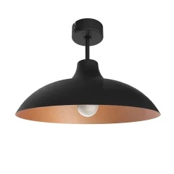 LUMICOM - PARIGINA Plafonnier, 1X E27, max 42W, métal, noir mat/feuille cuivre, D.30cm