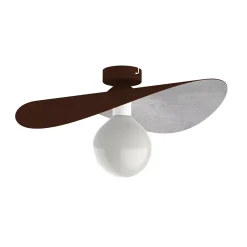 LUMICOM - PIUMA Plafonnier, 1X E27, max 42W, métal, marron corten/feuille argent, D.40cm
