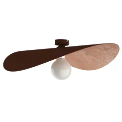 LUMICOM - PIUMA Plafonnier, 1X E27, max 42W, métal, marron corten/feuille cuivre, D.60cm