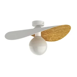 LUMICOM - PIUMA Plafonnier, 1X E27, max 42W, métal, blanc mat/feuille d'or, D.40cm