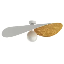 LUMICOM - PIUMA Plafonnier, 1X E27, max 42W, métal, blanc mat/feuille d'or, D.60cm