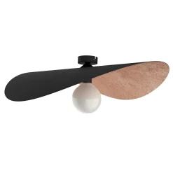 LUMICOM - PIUMA Plafonnier, 1X E27, max 42W, métal, noir mat/feuille cuivre, D.60cm