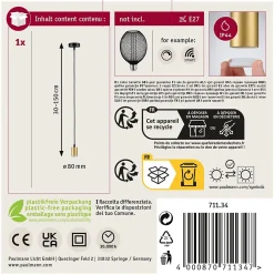 Luminaire en suspension Ravi IP44 E27 max. 60W Noir mat Doré gradable