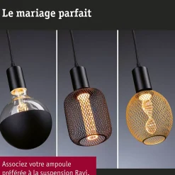 Luminaire en suspension Ravi IP44 E27 max. 60W Noir mat gradable