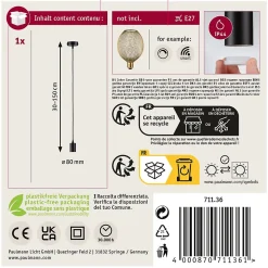Luminaire en suspension Ravi IP44 E27 max. 60W Noir mat gradable