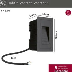 Luminaire mural extérieur encastré à LED High IP44 carré 103x62mm 3000K 4W 30lm 230V Noir Aluminium