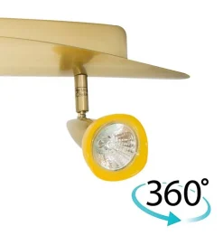 Luminaire Plafonnier Rampe laiton brossé 2 Lumières orientables 2 x 35 W diffuseurs jaune