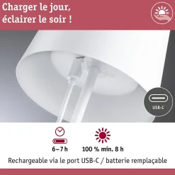 Luminaire rechargeable Gilo IP44 gradable 2700K Blanc dépoli