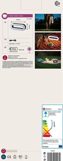 Luminaire rechargeable 3-Step-Dim Moval IP44 gradable 3000K Anthracite