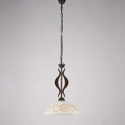 Lustre Bilbao fer noir, déco rouille, diffuseur verre d.30 blanc et ambre, 1 lumière d.30 cm, style rétro