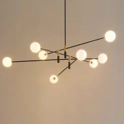 Lustre bras entremêlés noirs verre blanc - Rodia