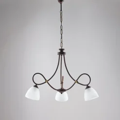 Lustre Dallas noir, effet rouille et or antique, verre albâtre d.13, 3 lumières idéal pour déco industrielle