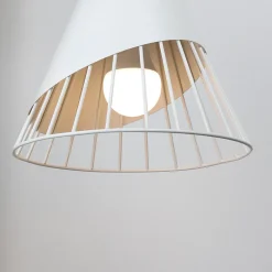 Lustre de Plafond Forme Bdminton : Métal Blanc et Bois de Style Nordique, pour Salle à Manger, Salon, Bureau, Restaurant