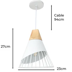 Lustre de Plafond Forme Bdminton : Métal Blanc et Bois de Style Nordique, pour Salle à Manger, Salon, Bureau, Restaurant