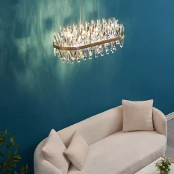 Lustre doré en cristal pampilles transparentes - Ariella