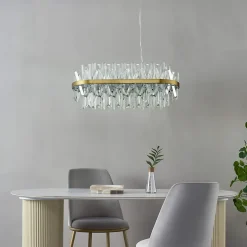 Lustre doré en cristal pampilles transparentes - Ariella