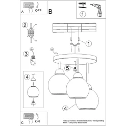 Lustre en acier 3 lampes 35x35x35cm Sollux