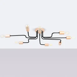 Lustre en acier/bois 8 ampoules 3000K - 100x60x16.5cm Sollux