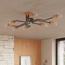 Lustre en acier/bois 8 ampoules 3000K - 100x60x16.5cm Sollux