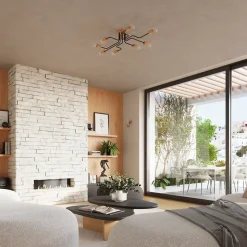 Lustre en acier/bois 8 ampoules 3000K - 100x60x16.5cm Sollux