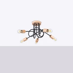 Lustre en acier/bois 5 ampoules 4000K - 15x61x26cm Sollux