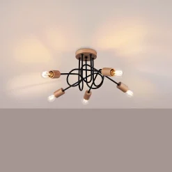 Lustre en acier/bois 5 ampoules 4000K - 15x61x26cm Sollux