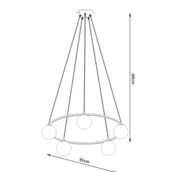 Lustre en acier/verre 5 ampoules 3000K - 80x80x98cm Sollux