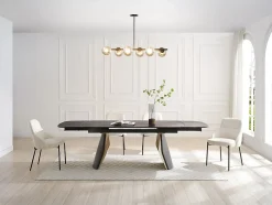 Lustre en métal - 6 globes en verre fumé - L. 98 cm - Noir - YUKON