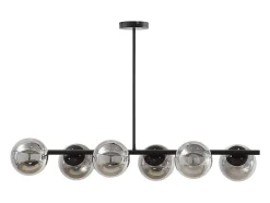 Lustre en métal - 6 globes en verre fumé - L. 98 cm - Noir - YUKON
