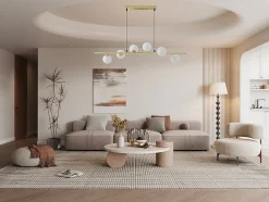 Lustre en métal et verre 6 globes - L. 100 x P. 24,5 cm - Doré brillant - INUNTA