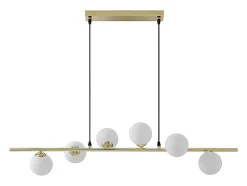 Lustre en métal et verre 6 globes - L. 100 x P. 24,5 cm - Doré brillant - INUNTA