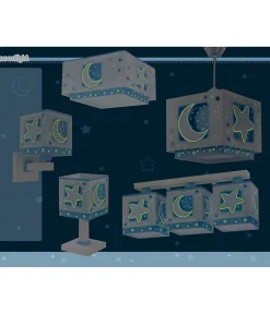 Lustre et lampe suspension enfant Moonlight lune et étoiles bleu