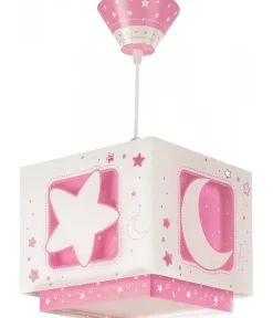 Lustre et lampe suspension enfant Moonlight lune et étoiles rose