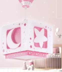 Lustre et lampe suspension enfant Moonlight lune et étoiles rose