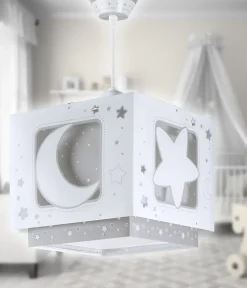 Lustre et lampe suspension enfant Moonlight lune et étoiles gris