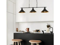 Lustre industriel en métal - 3 abat-jours - L. 108 x H. 55 cm - Noir - SIVANI