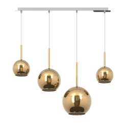Lustre moderne 4 lumières suspension verre doré Future - Douille E27 max 60W - Structure chromée 88x25x220cm