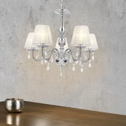 Lustre plafonnier 5xE14 chrome blanc 45 Cm lux.pro