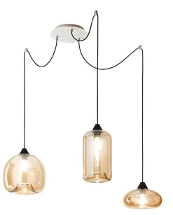 Lustre suspendu Fiona LED en métal et verre soufflé ambré 3496-47-125 Fabas Luce