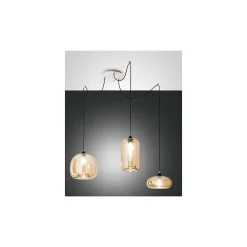 Lustre suspendu Fiona LED en métal et verre soufflé ambré 3496-47-125 Fabas Luce