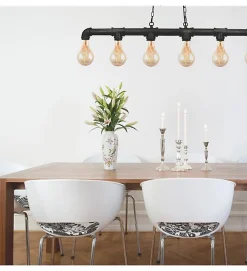 Lustre suspension design industriel métal noir 6 spots E27 compatible LED