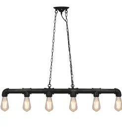 Lustre suspension design industriel métal noir 6 spots E27 compatible LED