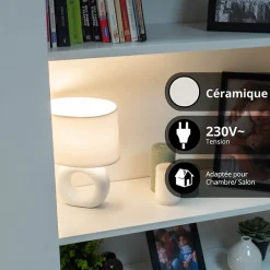 Mathias - Lampe à poser DONUT en céramique Blanc, compatible culot E14, 40W - LAPDONUTB