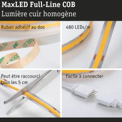 MaxLED 1000 Strip LED Kit de base COB 3m Blanc chaud 3m 36W 1080lm/m 528 LEDs/m 2700K 50VA