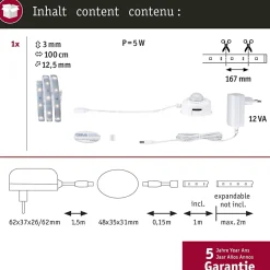 MaxLED 250 Strip LED Kit de base 1m 2700K 1m revêtue IP44 4W 300lm/m 30 LEDs/m 2700K 12VA