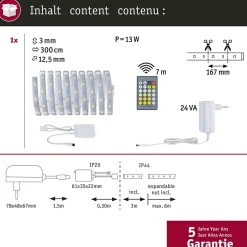 MaxLED 250 Strip LED Kit de base 3m Tunable White 3m revêtue IP44 11W 270lm/m 30 LEDs/m Tunable White 24VA